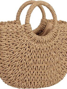 Womens Large Straw Beach Bag Woven Tote Bag Top Handle Handbag Purse for Summer